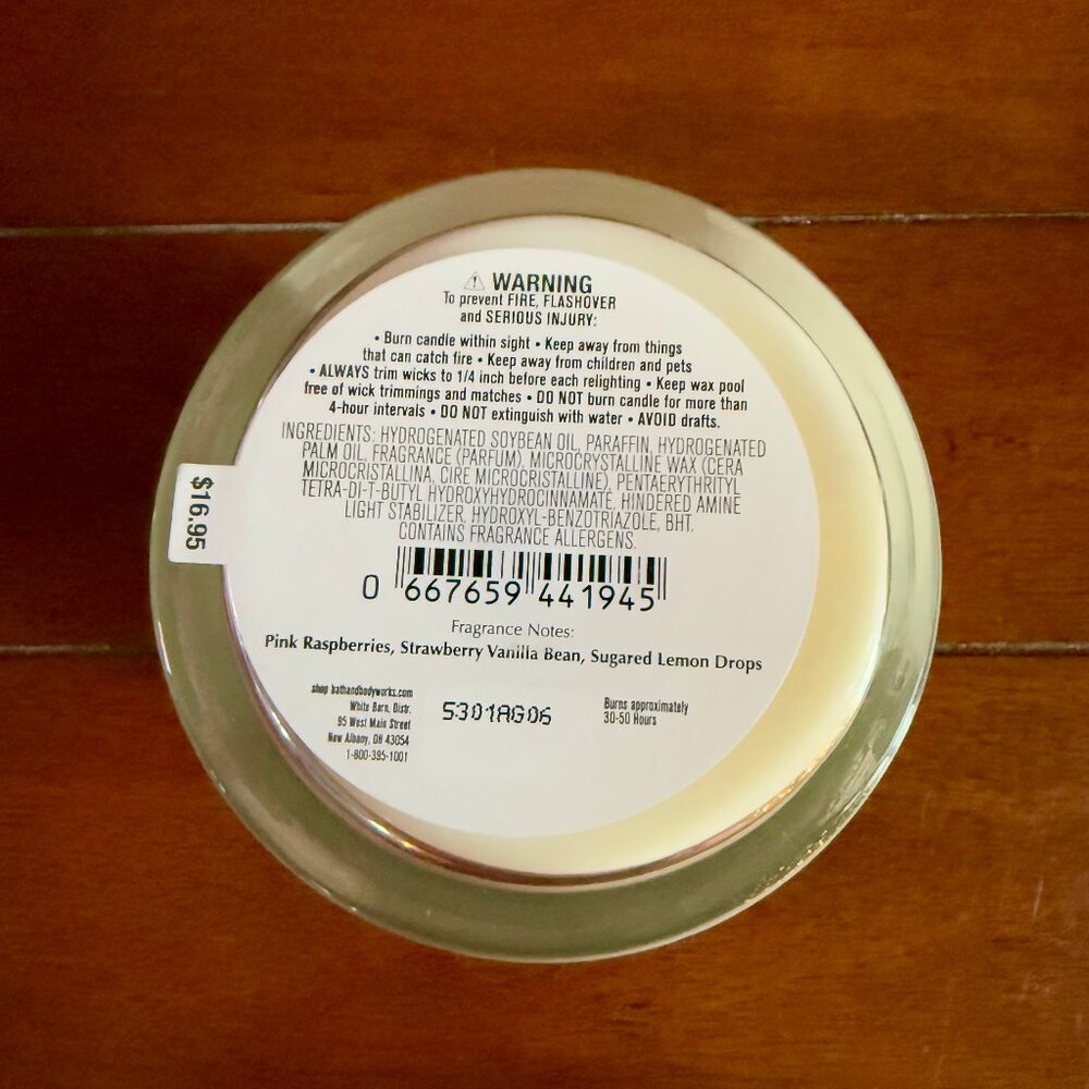 NEW RASPBERRIES & WHIPPED VANILLA Single Wick Candle Bath & Body Works - Picture 3 of 3